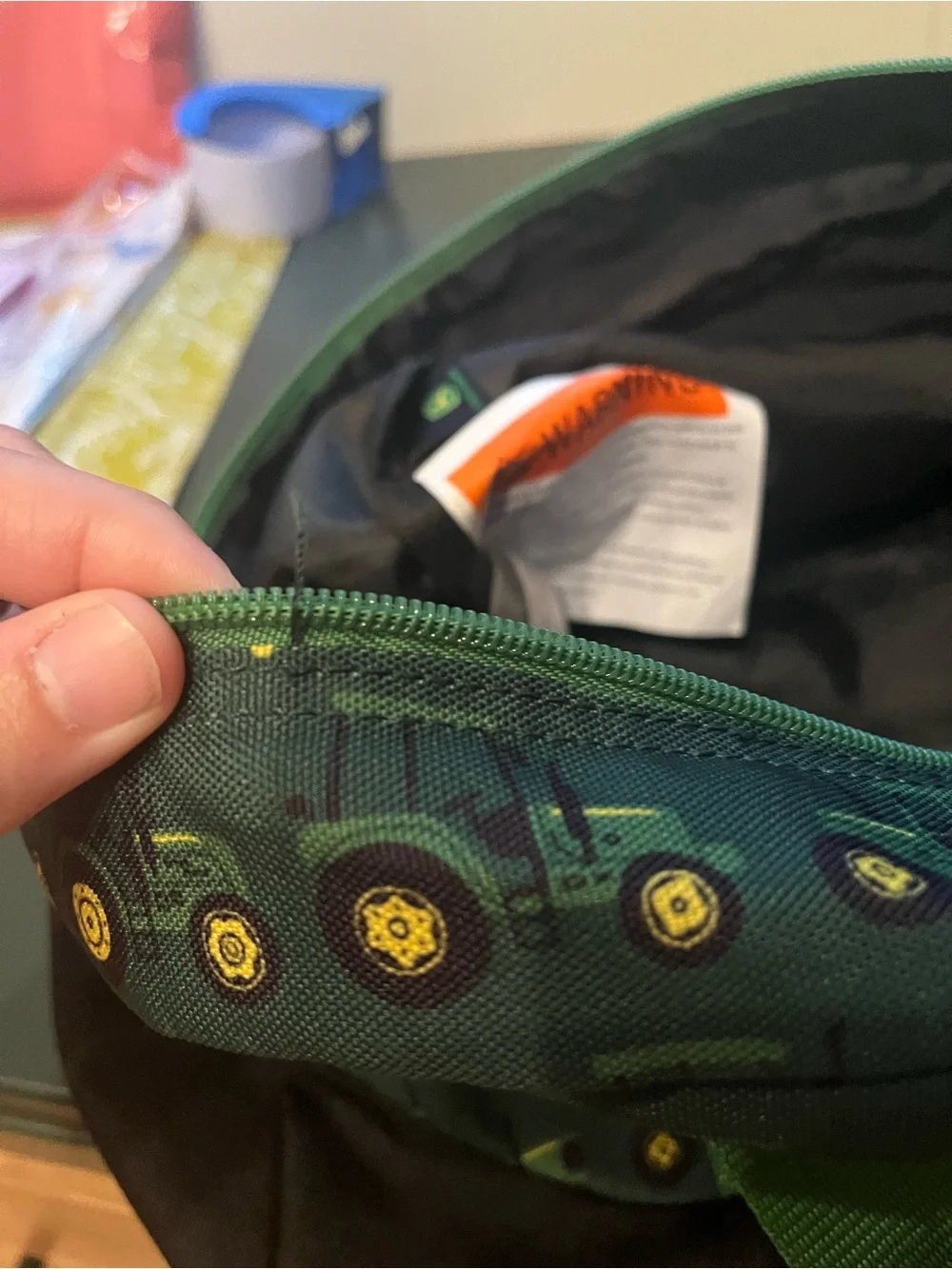 John Deere Green and Black Kids Duffel Bag with Tractor Wheel Pattern